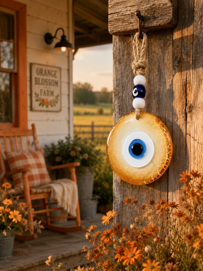 Handmade Glass Evil Eye Wall Hanging, Orange