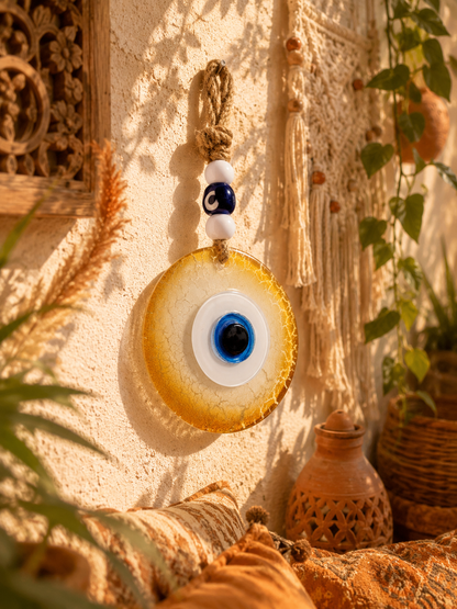 Handmade Glass Evil Eye Wall Hanging, Orange
