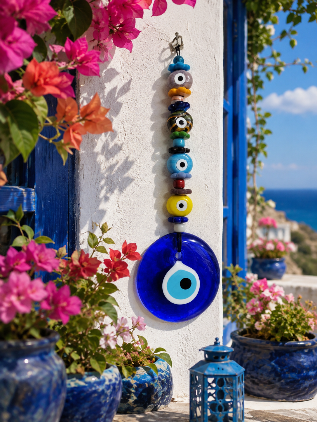 Glass Evil Eye Wall Hanging with Assorted Beads