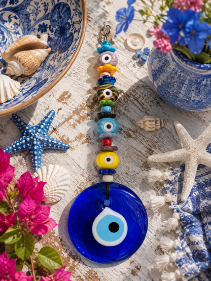 Glass Evil Eye Wall Hanging with Assorted Beads