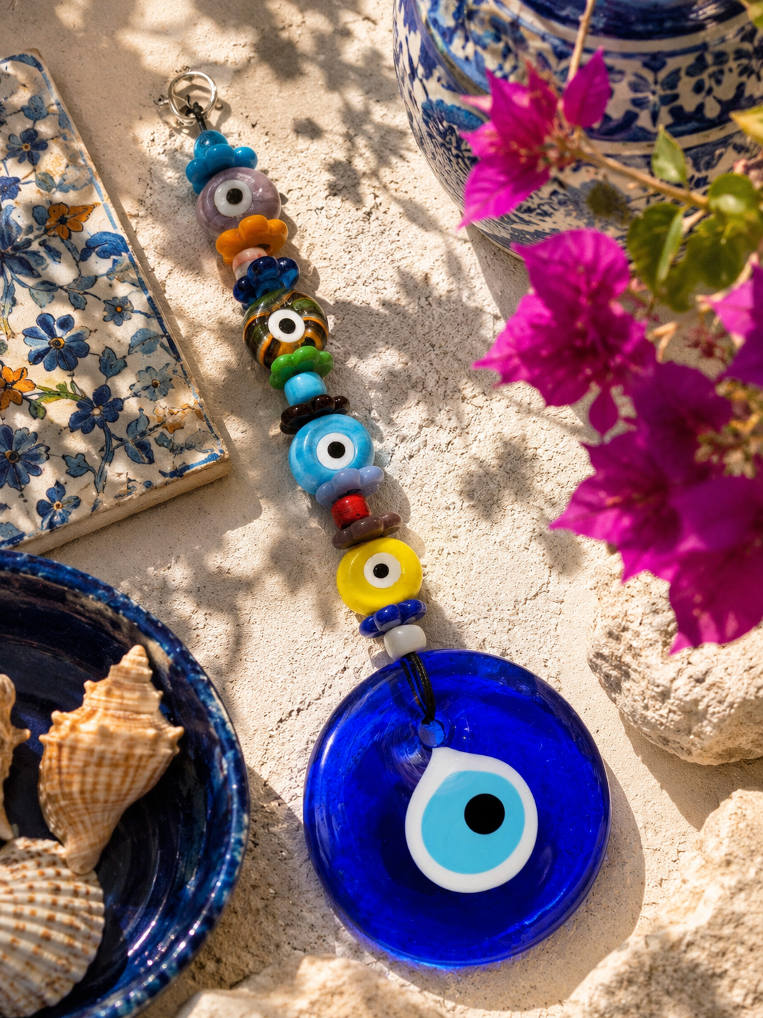 Glass Evil Eye Wall Hanging with Assorted Beads