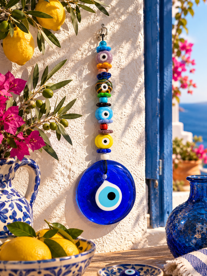 Glass Evil Eye Wall Hanging with Assorted Beads