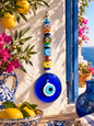 Glass Evil Eye Wall Hanging with Assorted Beads