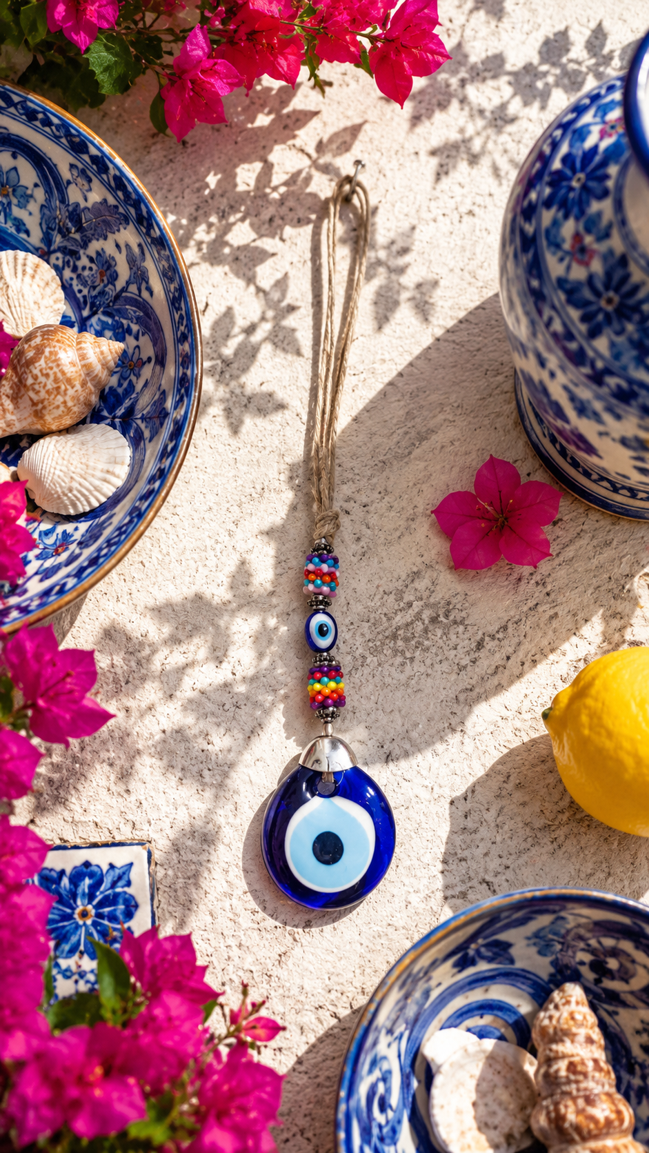 Glass Evil Eye Hanging Decor with Colorful Beads