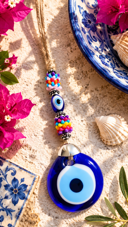 Glass Evil Eye Hanging Decor with Colorful Beads
