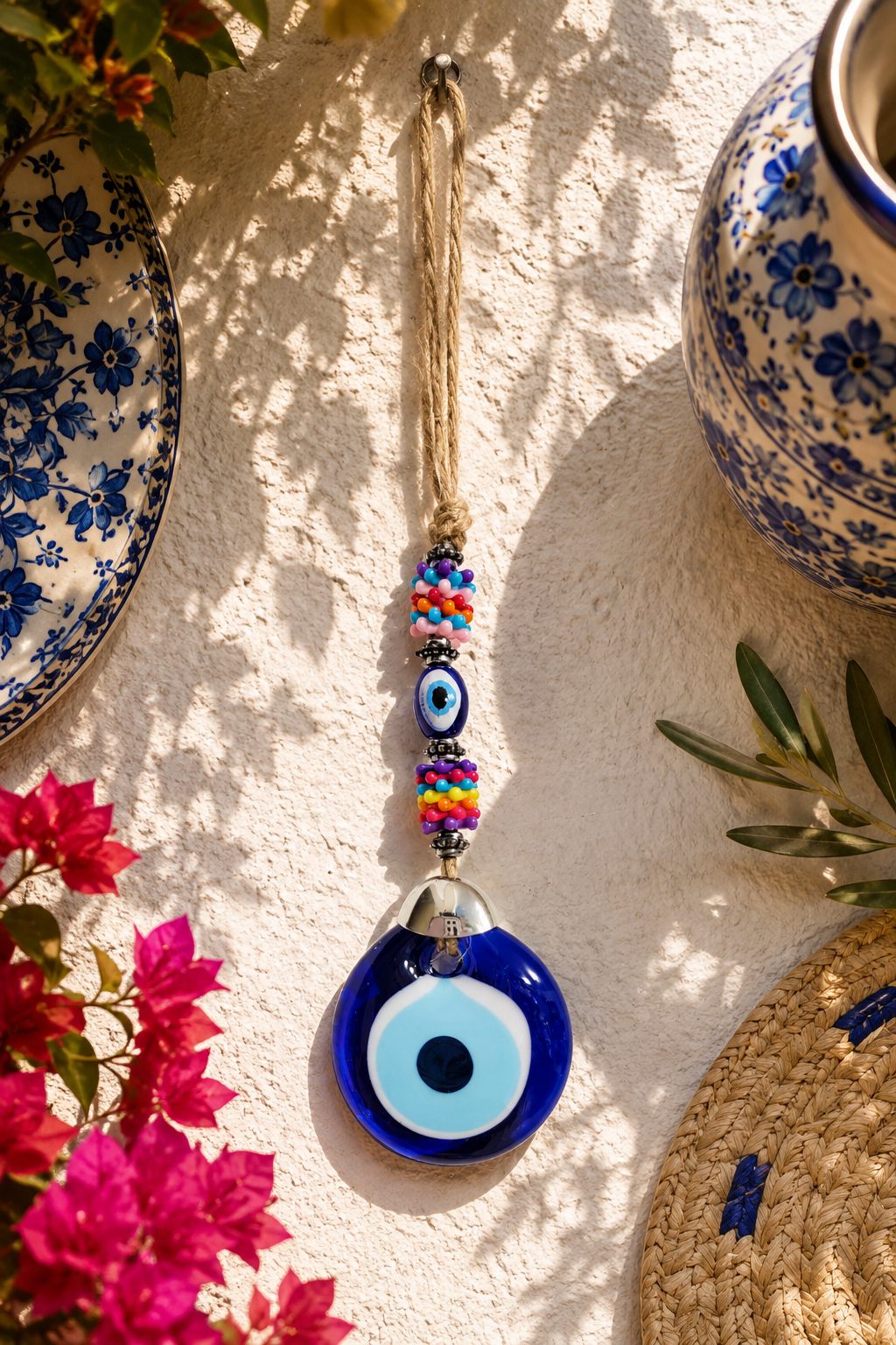 Glass Evil Eye Hanging Decor with Colorful Beads