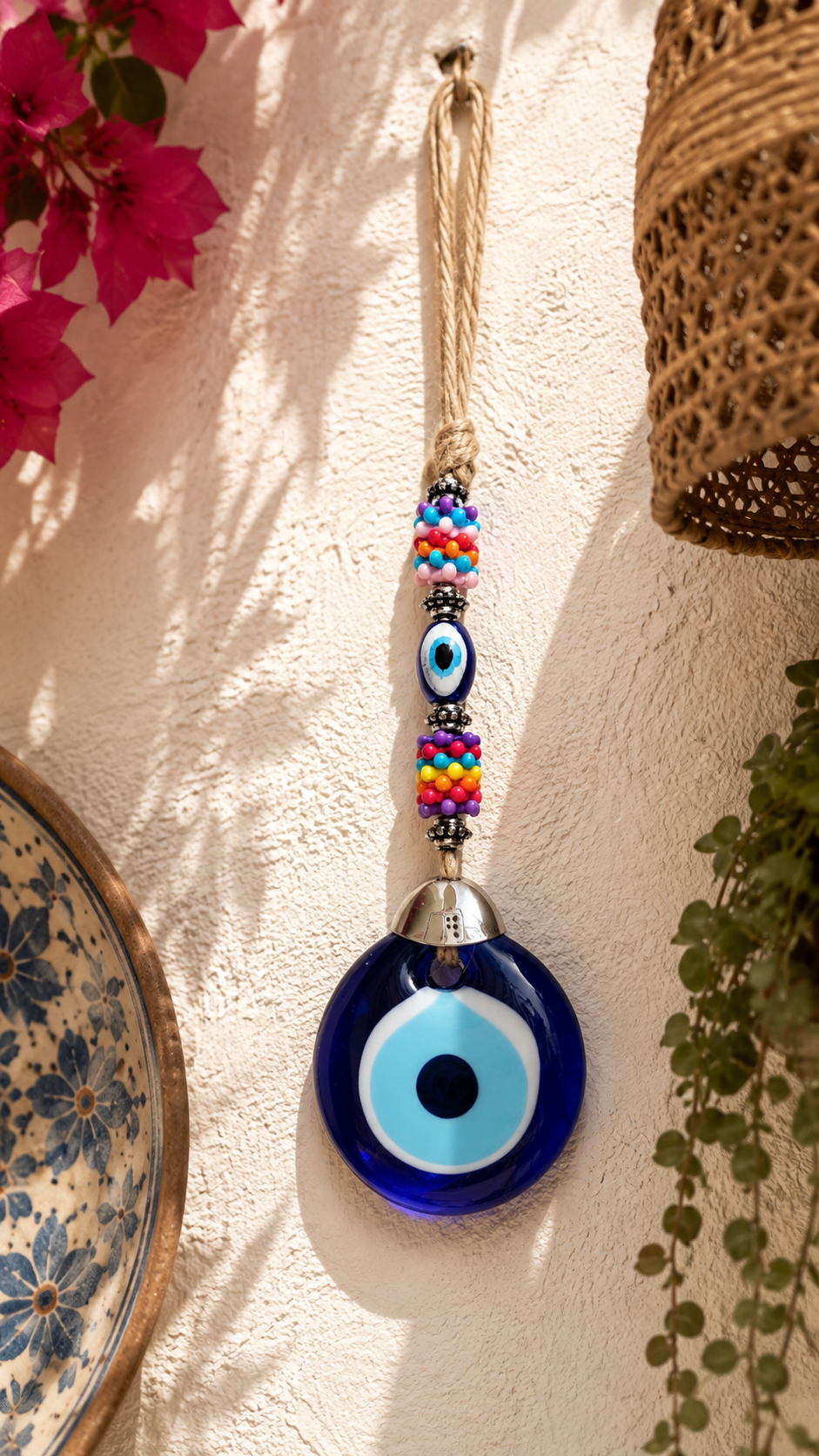 Glass Evil Eye Hanging Decor with Colorful Beads