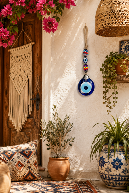 Glass Evil Eye Hanging Decor with Colorful Beads