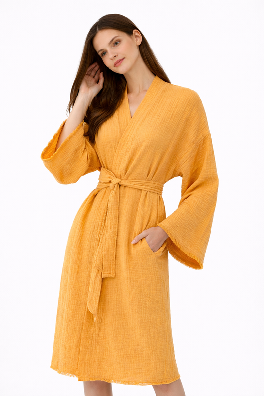 Cotton Muslin Robe, Lightweight Kimono Lounge Robe for Women