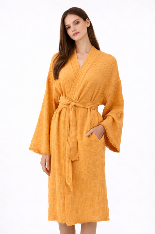 Cotton Muslin Robe, Lightweight Kimono Lounge Robe for Women