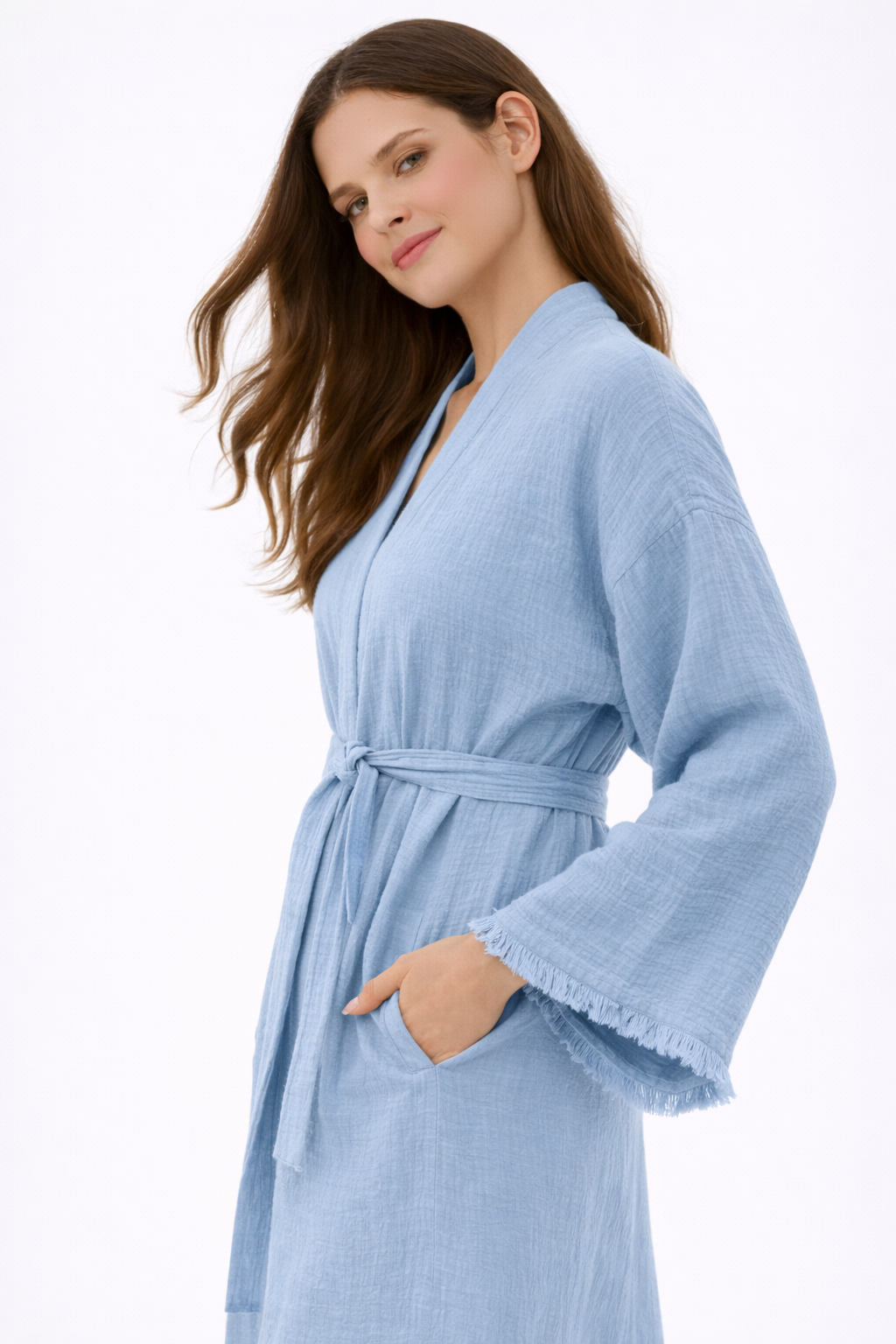 Cotton Muslin Robe, Lightweight Kimono Lounge Robe for Women