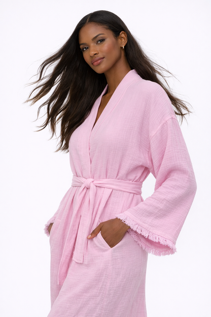 Cotton Muslin Robe, Lightweight Kimono Lounge Robe for Women