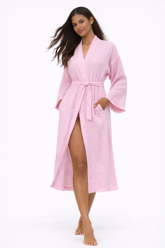 Cotton Muslin Robe, Lightweight Kimono Lounge Robe for Women
