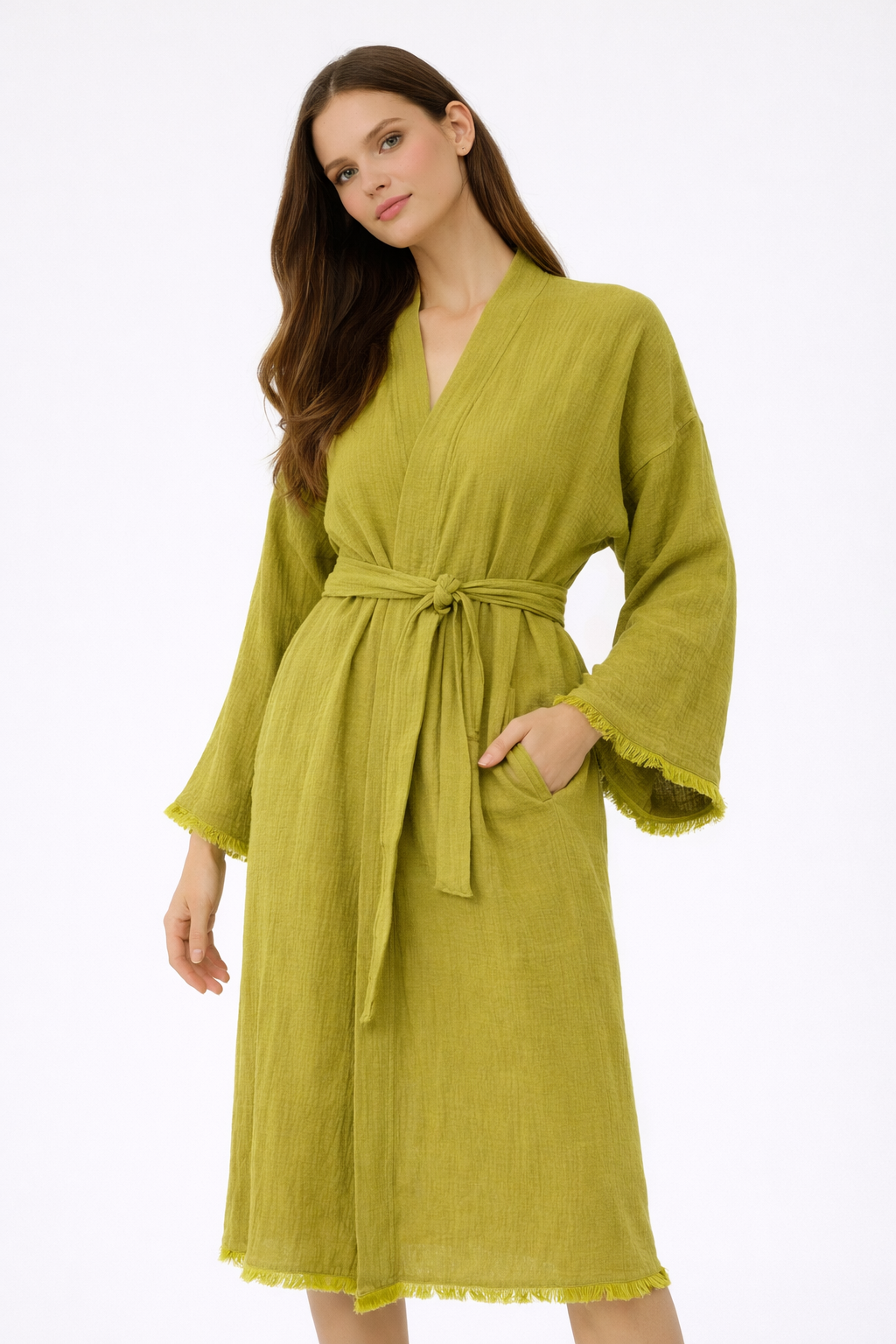 Cotton Muslin Robe, Lightweight Kimono Lounge Robe for Women