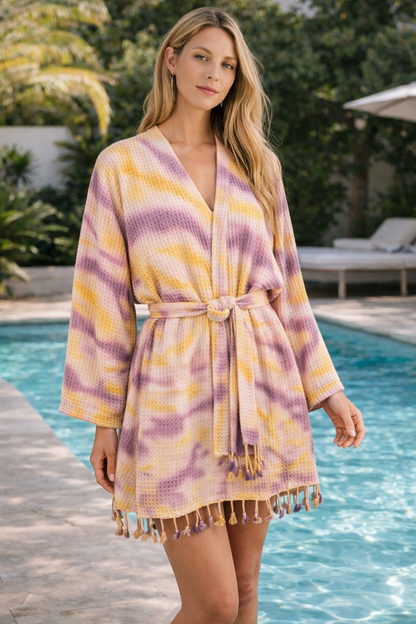 Unisex Cotton Waffle Robe, Honeycomb Weave Bath, Beach & Spa Robe, One Size Oversized