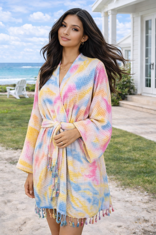 Unisex Cotton Waffle Robe, Honeycomb Weave Bath, Beach & Spa Robe, One Size Oversized