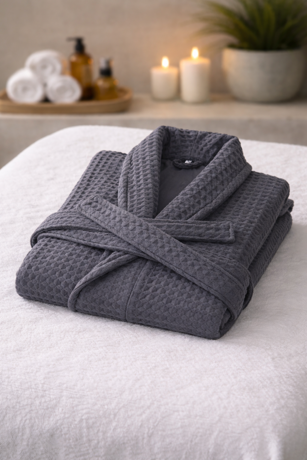 Luxury Cotton Waffle Bathrobe, Unisex Knee Length Spa, Hotel Robe