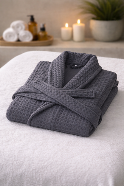 Luxury Cotton Waffle Bathrobe, Unisex Knee Length Spa, Hotel Robe