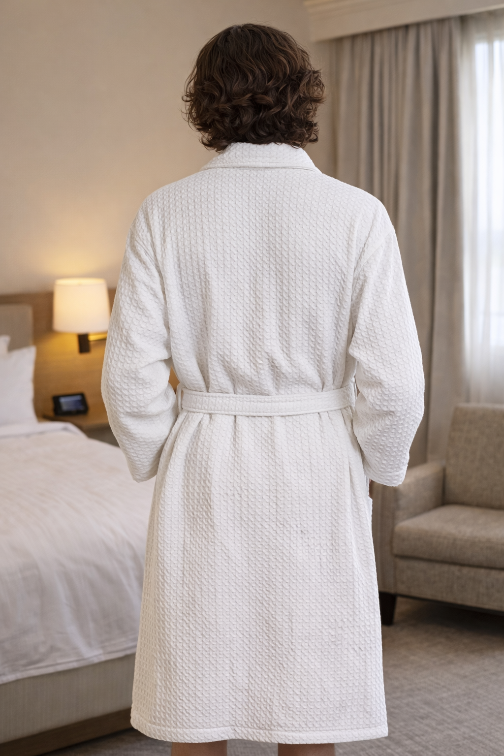 Luxury Cotton Waffle Bathrobe, Unisex Knee Length Spa, Hotel Robe