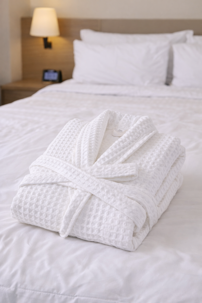 Luxury Cotton Waffle Bathrobe, Unisex Knee Length Spa, Hotel Robe