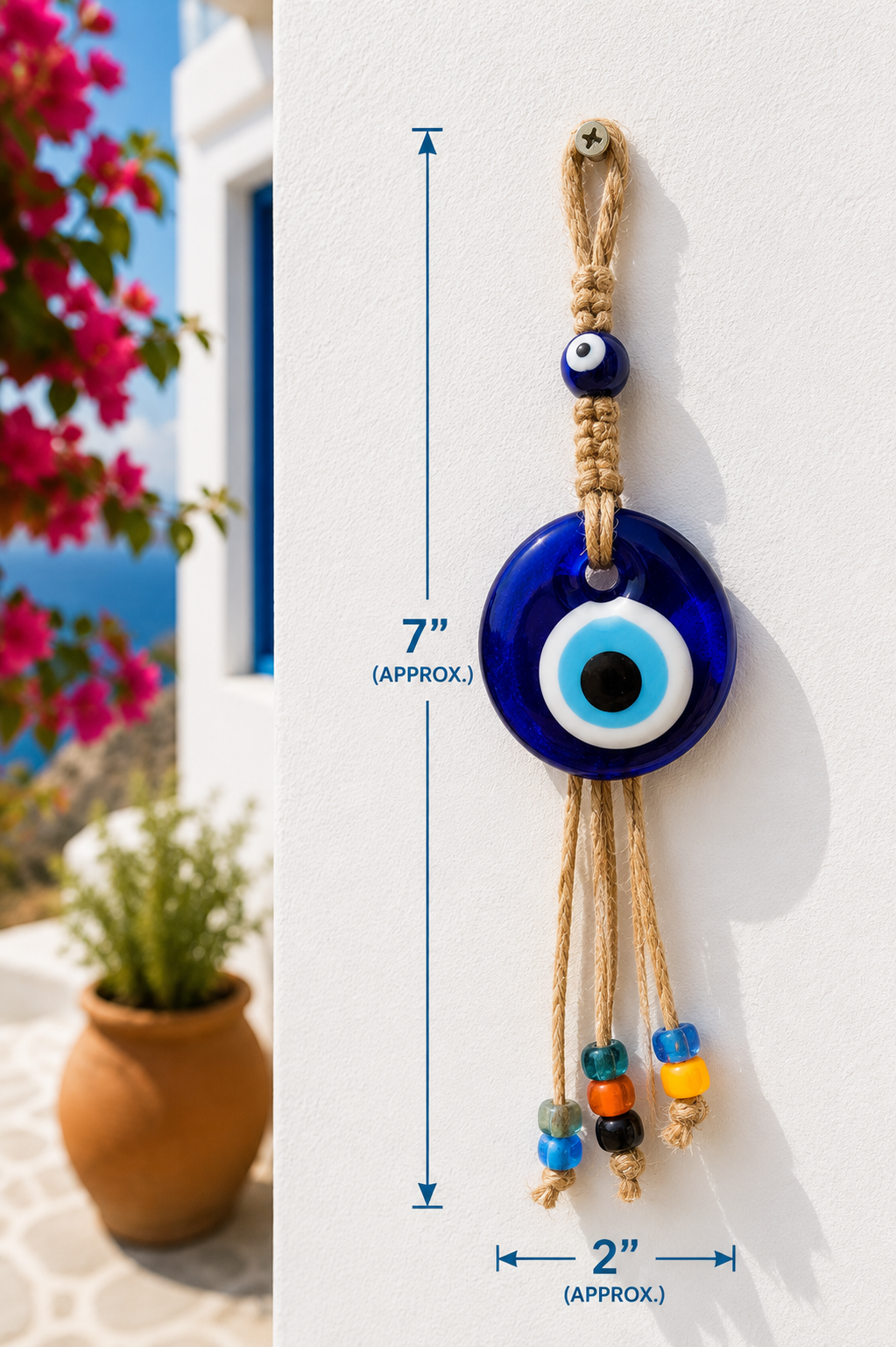 Evil Eye Wall Hanging, Handmade Glass Home Decor Macramé