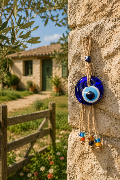 Evil Eye Wall Hanging, Handmade Glass Home Decor Macramé