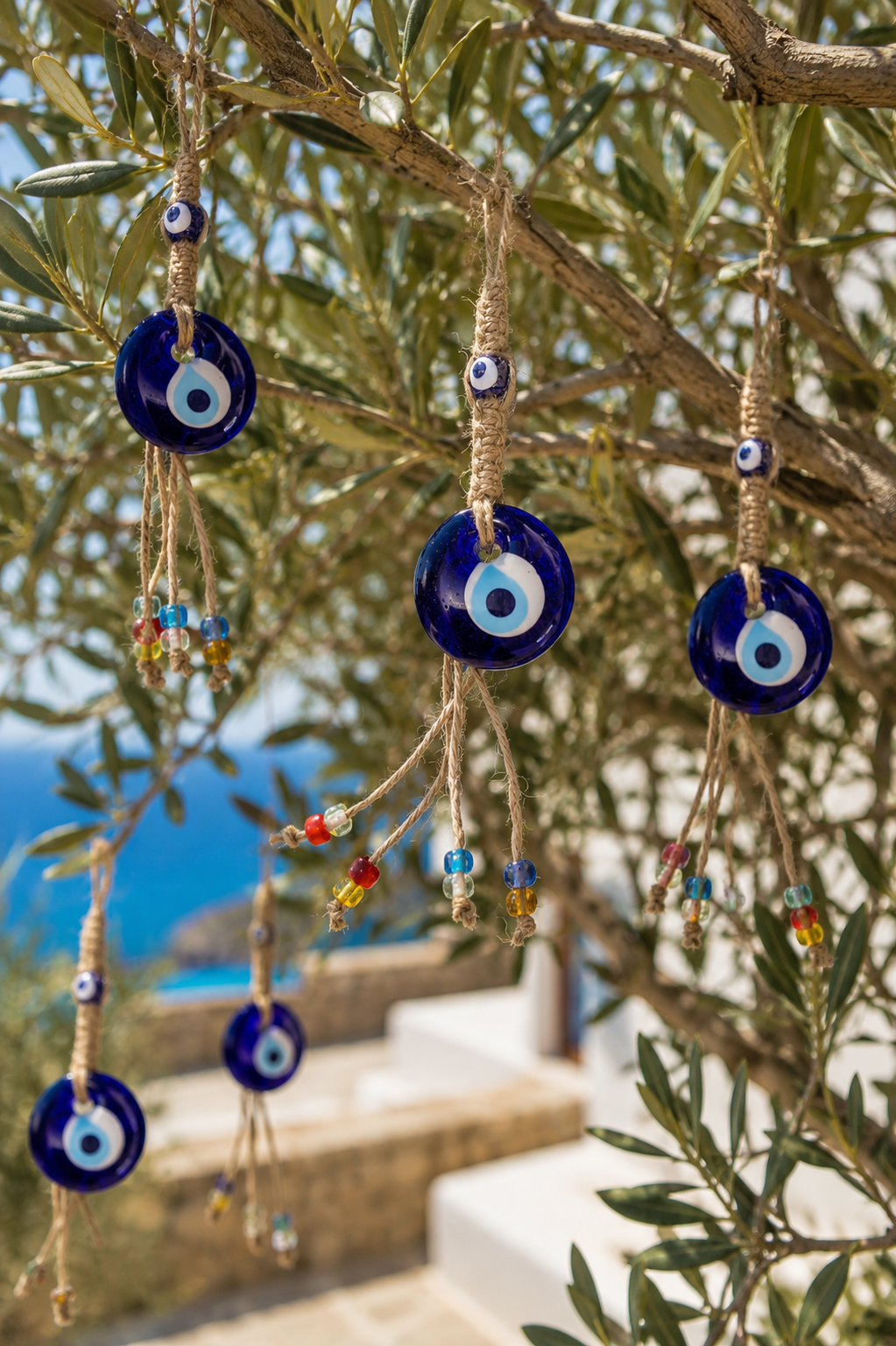 Evil Eye Wall Hanging, Handmade Glass Home Decor Macramé