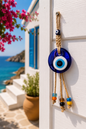 Evil Eye Wall Hanging, Handmade Glass Home Decor Macramé