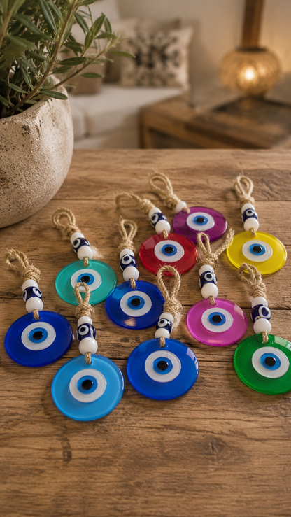 Evil Eye Wall Hanging, Handmade Glass Home Decor Yellow fusion