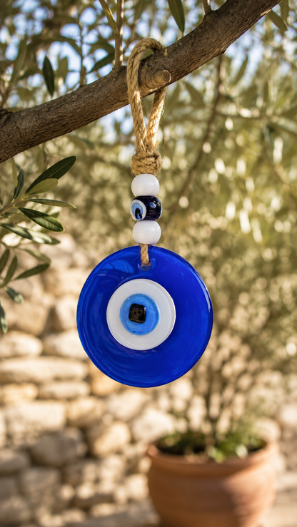 Evil Eye Wall Hanging, Handmade Glass Home Decor Matte Blue fusion