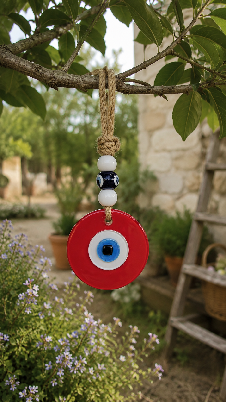 Evil Eye Wall Hanging, Handmade Glass Home Decor Matte Red fusion
