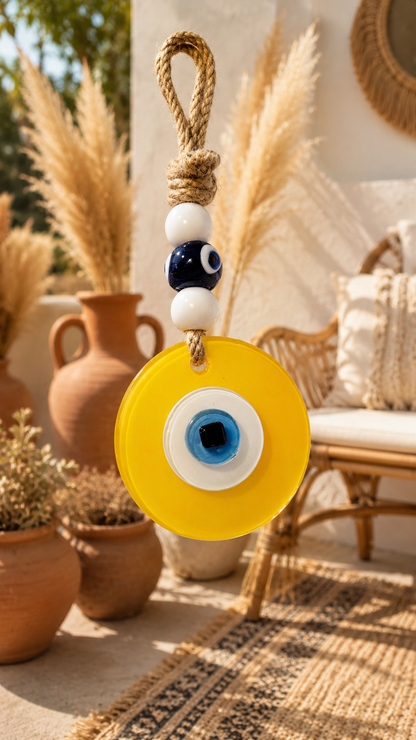 Evil Eye Wall Hanging, Handmade Glass Home Decor Yellow fusion