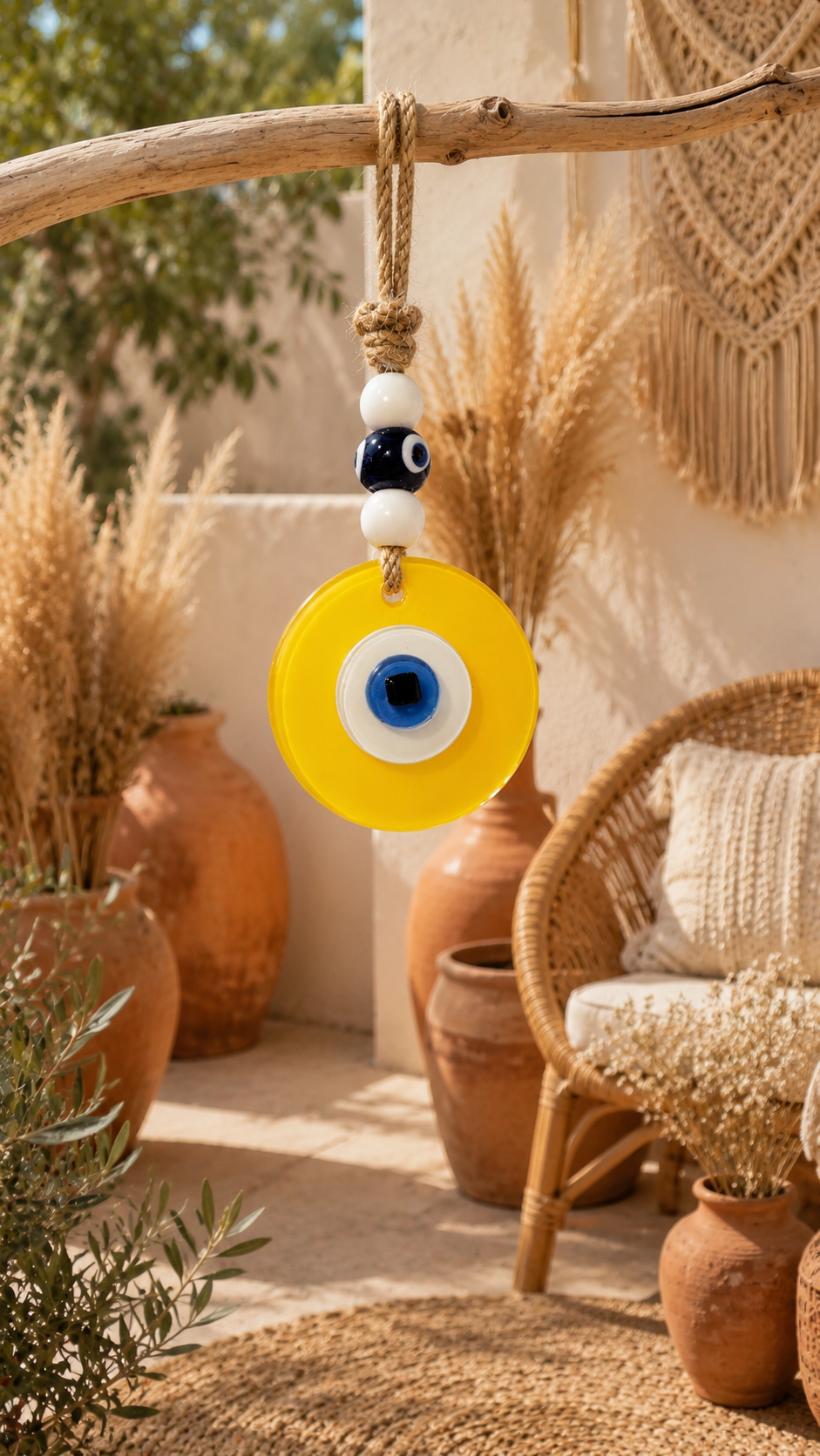 Evil Eye Wall Hanging, Handmade Glass Home Decor Yellow fusion