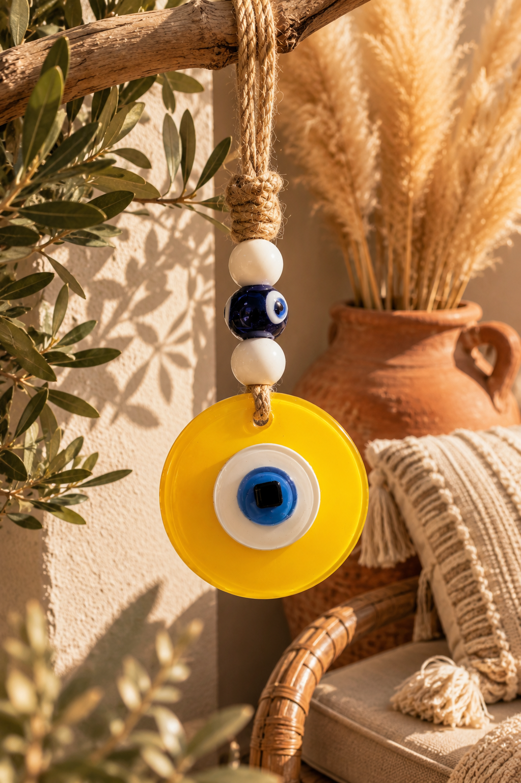 Evil Eye Wall Hanging, Handmade Glass Home Decor Yellow fusion