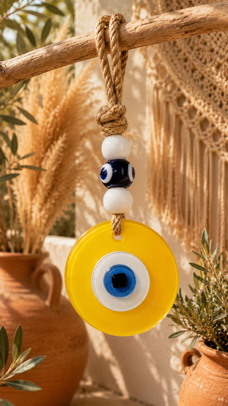 Evil Eye Wall Hanging, Handmade Glass Home Decor Yellow fusion