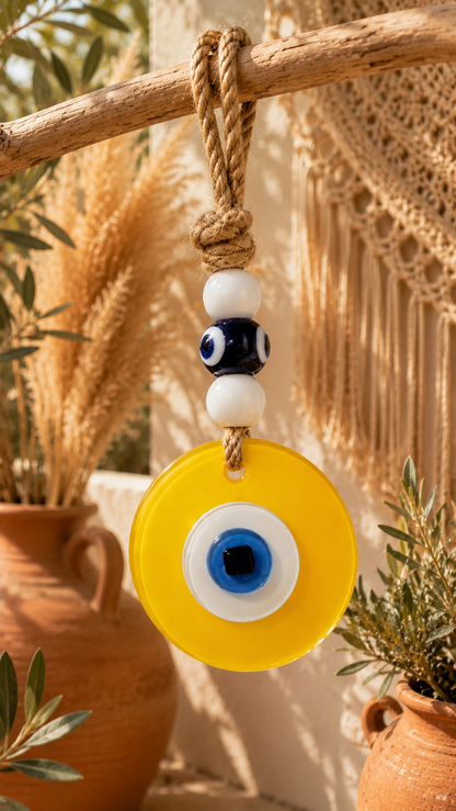 Evil Eye Wall Hanging, Handmade Glass Home Decor Yellow fusion