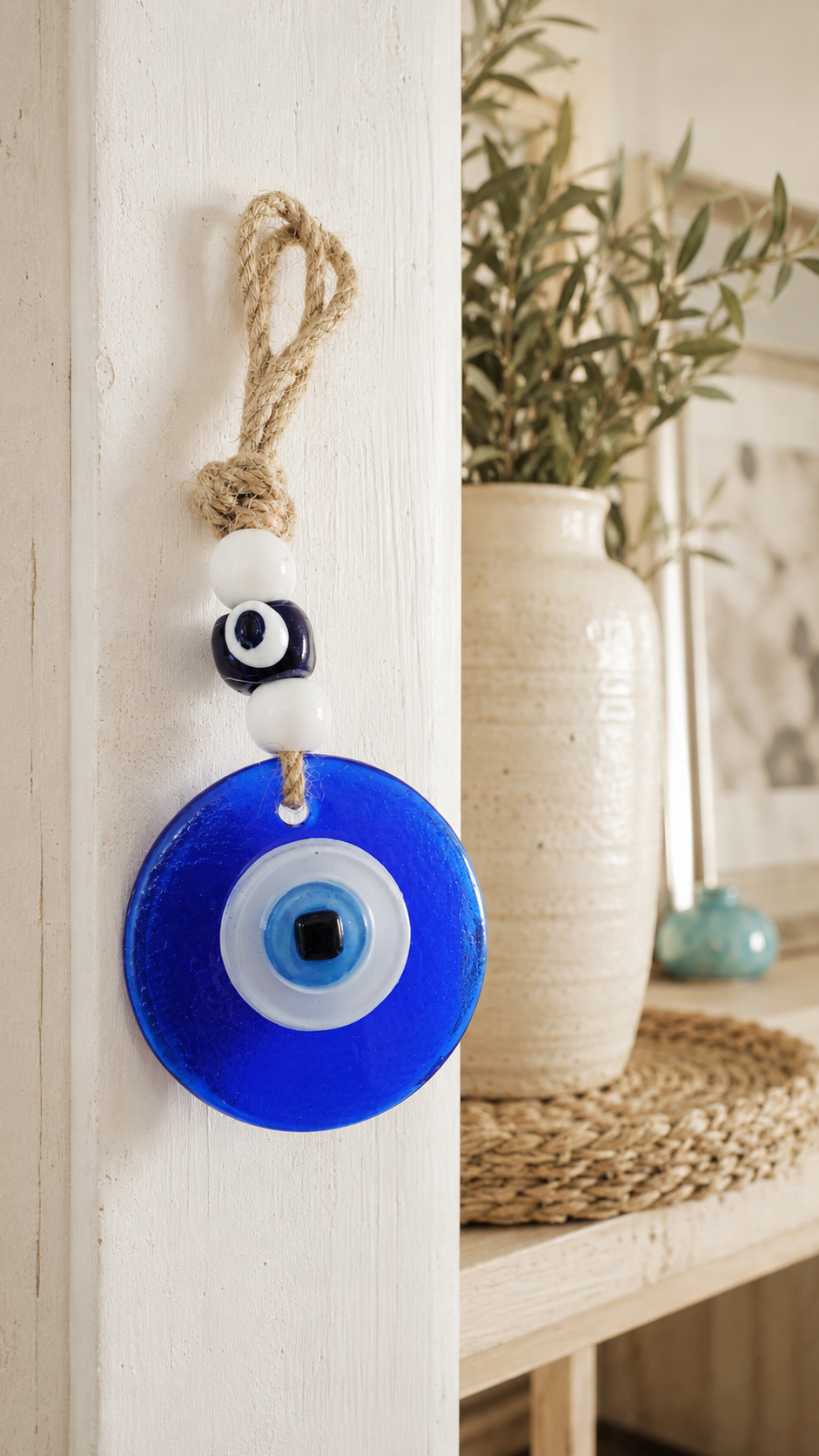 Evil Eye Wall Hanging, Handmade Glass Home Decor Matte Blue fusion