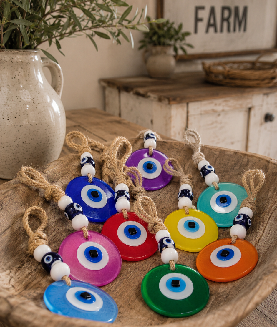 Evil Eye Wall Hanging, Handmade Glass Home Decor Yellow fusion