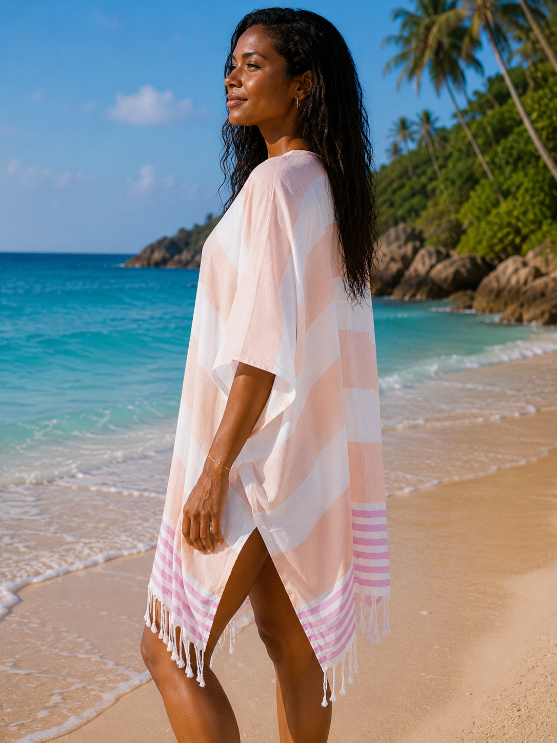Beach cover up, Beach Dress open front - Orange