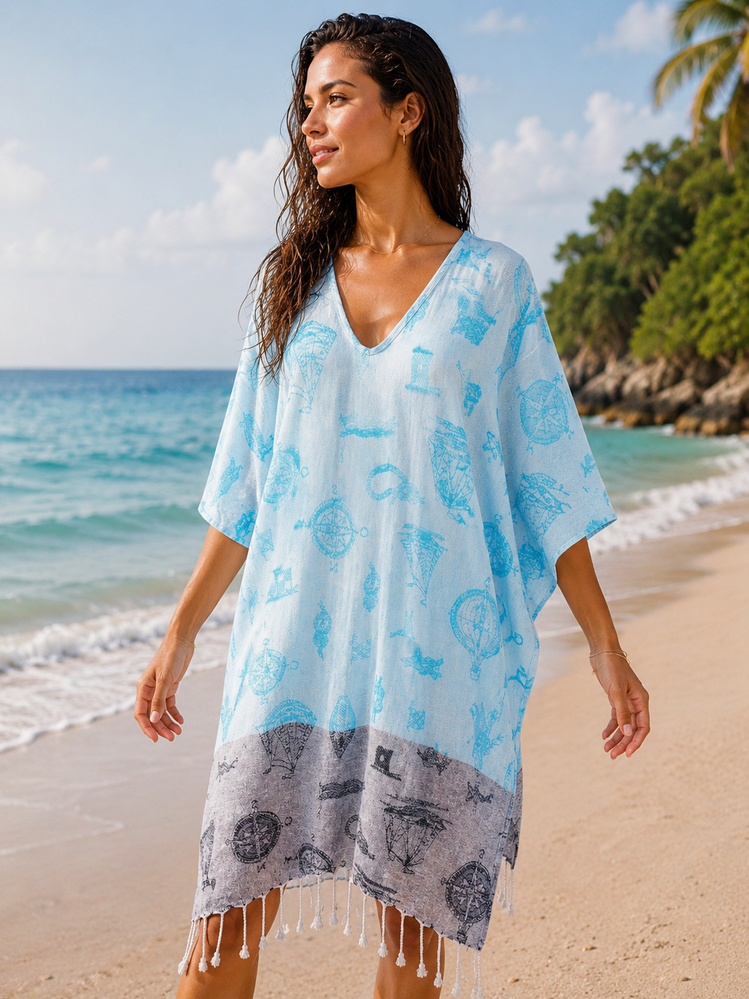 Dress, Beach cover up, Beach Dress - Blue