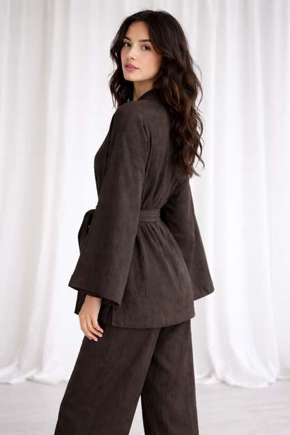 Breathable Muslin Set for Women, Versatile Everyday Wear, Brown