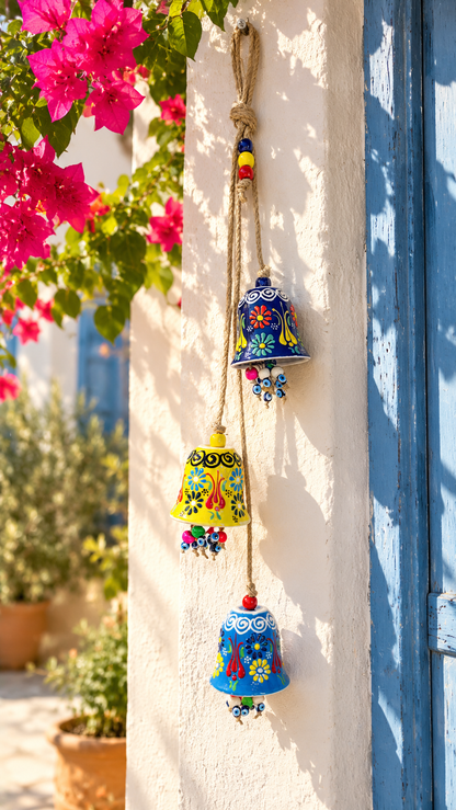 Handmade Turkish Ceramic Bell Wind Chime Evil Eye Home Decor