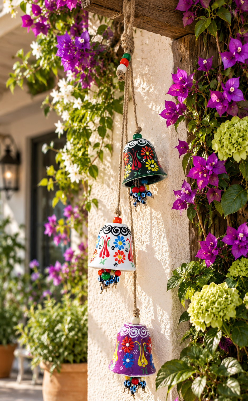 Handmade Turkish Ceramic Bell Wind Chime Evil Eye Home Decor
