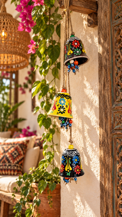 Handmade Turkish Ceramic Bell Wind Chime Evil Eye Home Decor