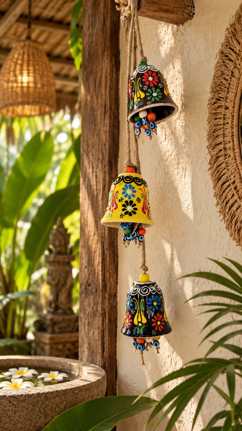 Handmade Turkish Ceramic Bell Wind Chime Evil Eye Home Decor