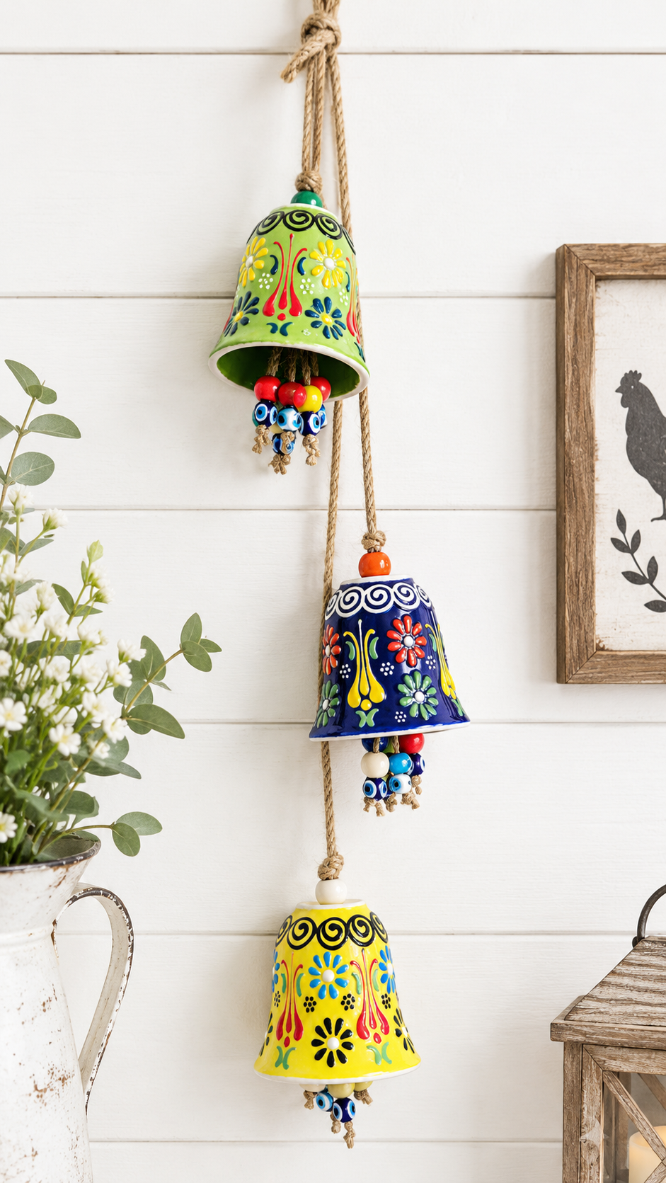 Handmade Turkish Ceramic Bell Wind Chime Evil Eye Home Decor