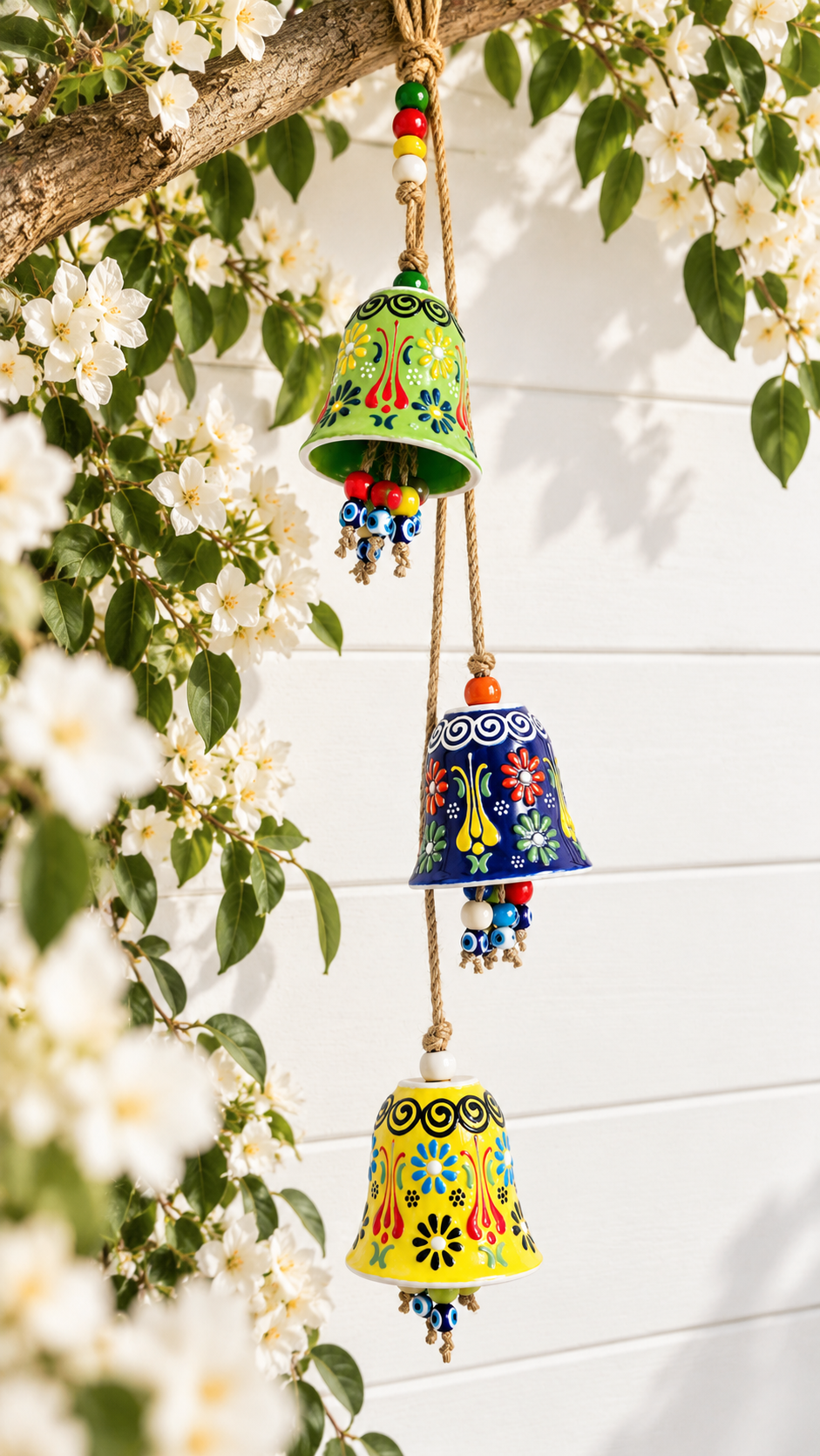 Handmade Turkish Ceramic Bell Wind Chime Evil Eye Home Decor