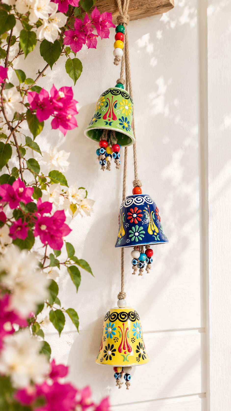 Handmade Turkish Ceramic Bell Wind Chime Evil Eye Home Decor