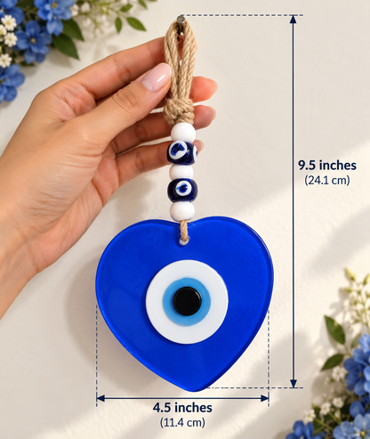 Handmade Glass Evil Eye Wall Hanging Blue Heart Nazar Decor