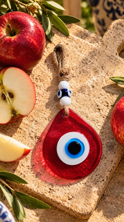 Teardrop Evil Eye Wall Hanging Glass Mediterranean Home Decor Red